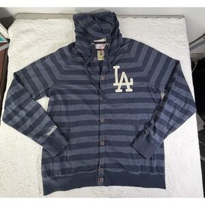 Vintage Mitchell & Ness Dodgers Hoodie - Striped Button-Up - DISTRESSED Sz M